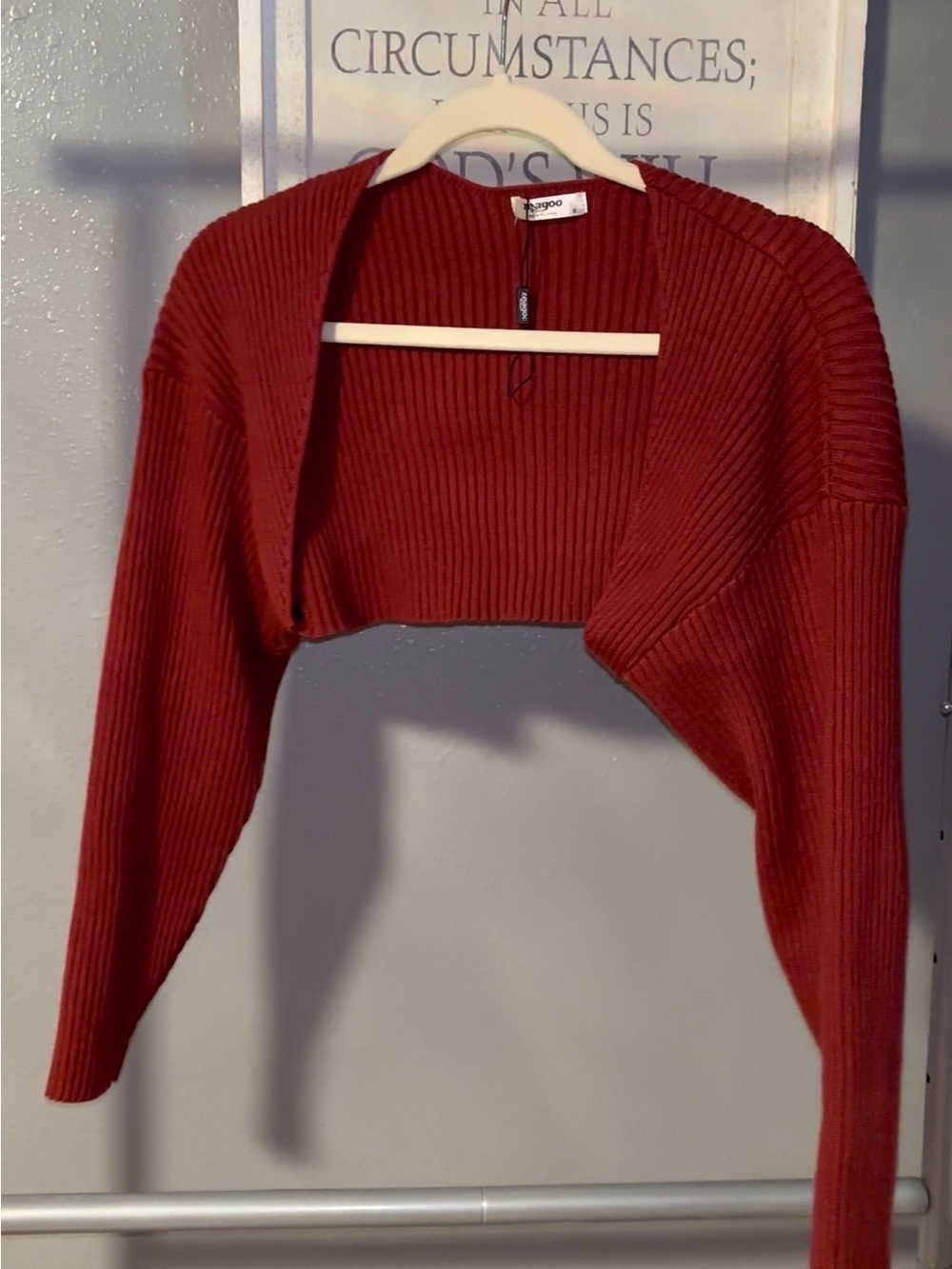 zeagoo Ribbed Cropped Bolero Shrug in Deep Red